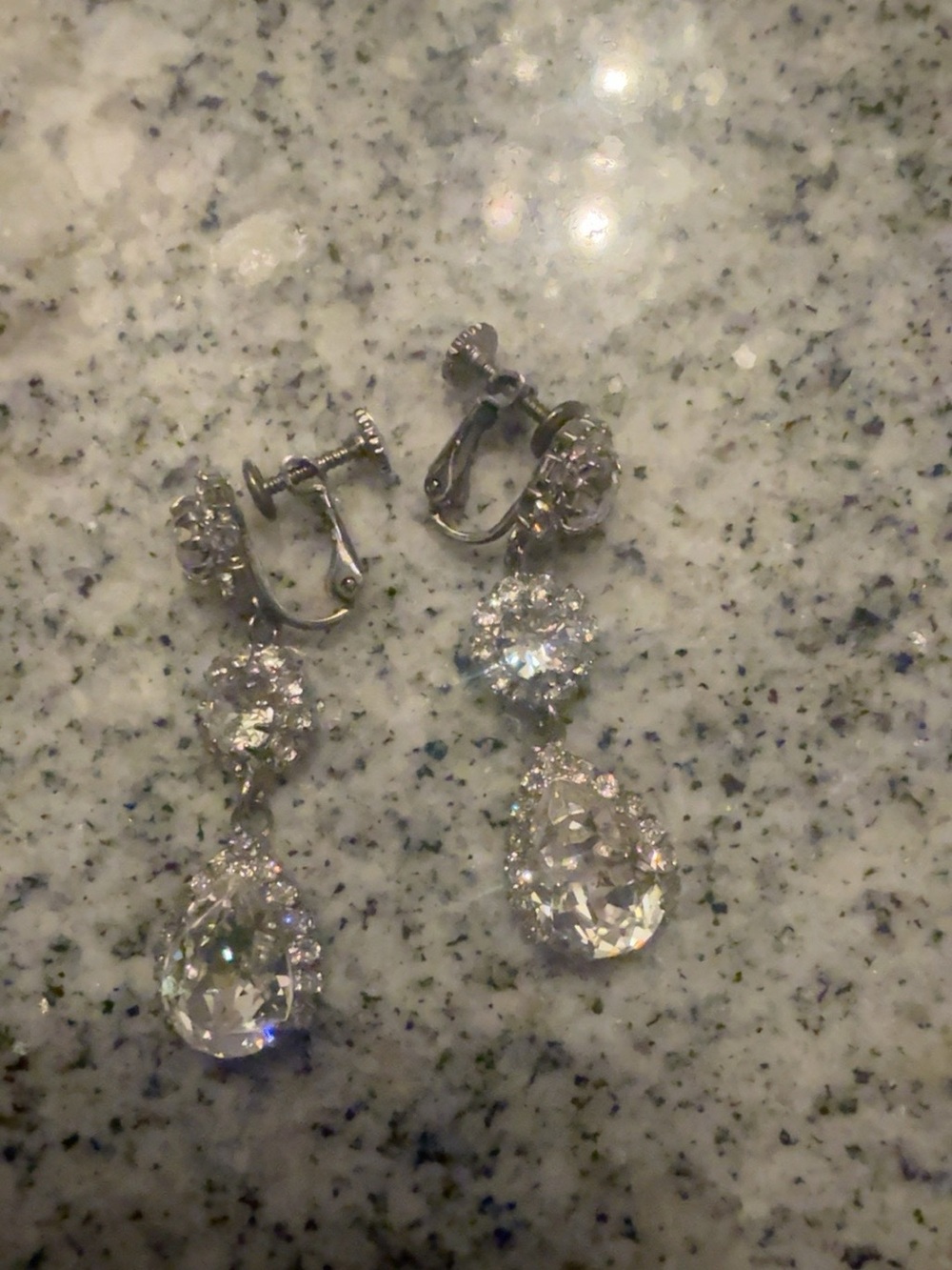 Crystal Rhinestone Teardrop Clip-On Dangle Earrings